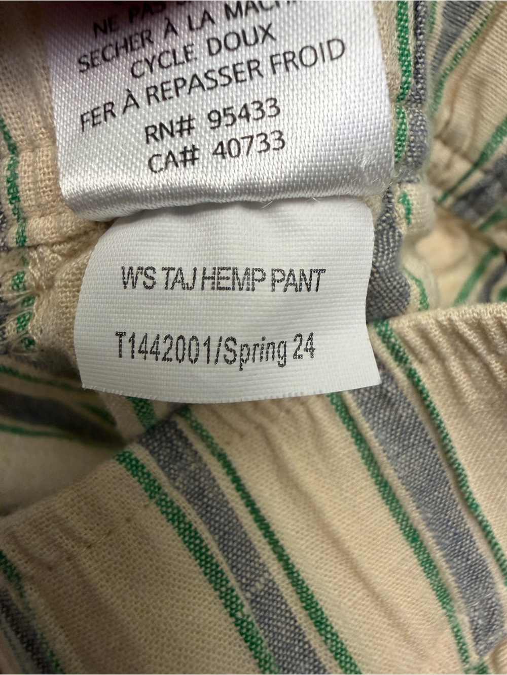 Toad&Co Taj Hemp Wide Leg Pant - striped - cream/blue/green - size M - Picture 7 of 7